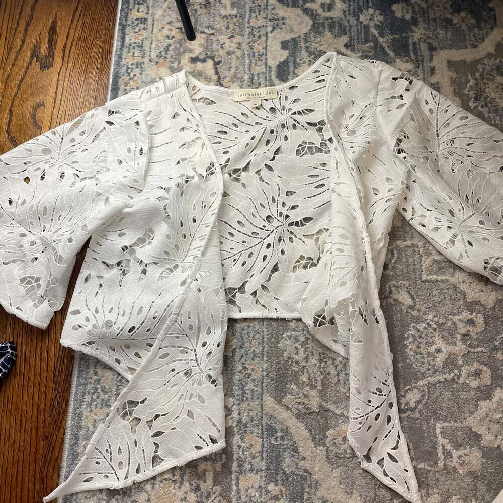 Cropped Kimono Ivory Floral Cotton Crochet Knitted Jacket